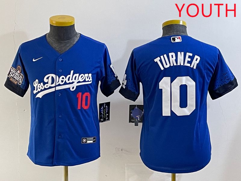 Youth Los Angeles Dodgers 10 Turner Blue City Edition 2025 Nike MLB Jersey style 2